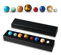 RJINGSHI Natural Eight Planets Gemstone Crystal Ball Solar System Model, Reiki Healing Home Office Space Desk Decor, Premium Gift Box Ornament for Men Women