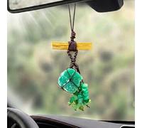 RJINGSHI Natural Green Aventurine Crystal Car Mirror Hanging Ornament, Palo Santo Macrame Charm Decor, Healing Gemstone Rearview Accessory, Home Window Wall Pendant, New Car Gift for Men and Women