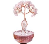 RJINGSHI Natural Rose Quartz Crystal Tree of Life Single Point Clear Quartz Bottom And Tea Cup Base Healing Tree Ornaments for New Home-Housewarming Gifts for Positivity