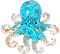 RJINGSHI Octopus Decor Aquarium Amethyst Gravel Decorative Resin Glass with Natural Crystal Stone Marine Animals Fish Tank Ornaments Statue Healing Home Decor Ladies Gift 3.93"