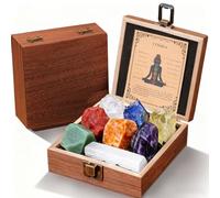 RJINGSHI Premium Chakra Healing Crystals Set with Selenite Stick - Real Raw Crystals and Healing Stones with Amethyst, Sunstone - Wooden Gift Box & 9 Guide Cards Included, Spiritual Reiki Gift