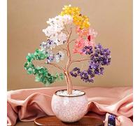 RJINGSHI The Original 7 Chakra Crystal Tree of Life, Handcrafted Gemstone Bonsai Trees for Positive Energy Luck & Manifestation, Home Living Room Office Desk Decor, Premium Crystal Gifts for Women