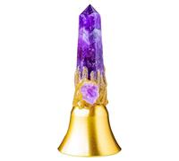 RJINGSHI Witches Bells with Natural Amethyst Crystal Tower - Solid Brass Altar Bell for Witchcraft, Spiritual Healing Rituals, Meditation and Sacred Pagan Decor