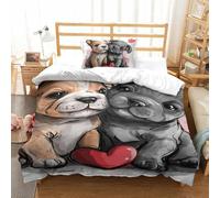 RJLZWKPTF 3D Printed 3 Pcs Duvet Cover Bedding Set French Bulldog 100% Microfiber Quilt Cover/Comforter Cover with Pillow Cases And Zipper Closure for Boys Girls Double Single（135x200cm）