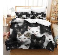 RJLZWKPTF Cat 3D Printed Quilt Cover Set 3 Pieces Bed Duvet Set Soft Microfiber with Zipper Closure，Pillowcases for Kids Girls Boys Adults Bedroom Double（200x200cm）