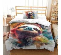 RJLZWKPTF Sloth 3D Printed Comforter Cover Set Duvet Cover Bedding Set for Kids Teens Boys Room Decor Microfiber Quilt Cover 3 Pcs with Pillow Case Hidden Zipper Single（135x200cm）