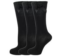 RJM 3 Pack Girls Knee High Socks with Bow 3 Pack Black 9-12