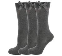 RJM 3 Pack Girls Knee High Socks with Bow 3 Pack Grey 4-5.5