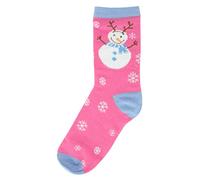 RJM Kids Cotton Rich Christmas Socks Pink Snowman 4-6