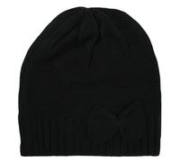 RJM Ladies Black Knitted Beanie Hat with Bow GL214