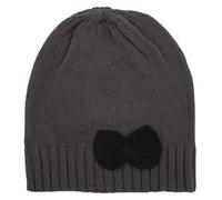 RJM Ladies Grey Knitted Beanie Hat with Bow GL214