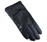 RJM Ladies Lined Black Sheepskin Leather Gloves With Bow Size S/M