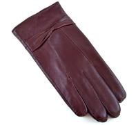 RJM Ladies Lined Brown Burgundy Sheepskin Leather Gloves With Bow M/L