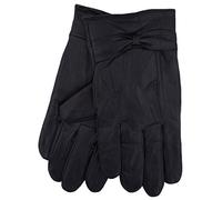 RJM Ladies Lined Dark Blue Sheepskin Leather Gloves With Bow Size S/M