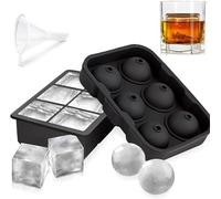 RJMAC Silicone Ice Cube Trays,Sphere Ice Ball Maker with Lids & Large Square Ice Cube Molds for Cocktail, Freezer,Juice,Chocolate - Black, 100029-95UKA01