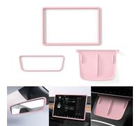 Rjpllrjjyz Center Console Wireless Charger Mat,Screen and Rearview Mirror Protector Frame,Anti-Slip Silicone Protector for Tesla 2021-2023 Model 3 and 2021-2025 Model Y (pink)