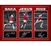 RJR PRINTS Bukayo Saka, Declan Rice & Gabriel Jesus - Arsenal Goal Celebration Signed A4 Montage Photo Print Pre Printed Signature Autograph Football Gift