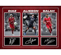 RJR PRINTS Mo Salah, Luis Diaz & Alisson - Liverpool Football Players Signed A4 Montage Autograph Photo Print With Pre Printed Signatures That Would Make A Superb Gift For Any Fan.