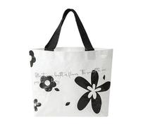 Rjrjc Bolsa de comestibles reutilizable con asas anchas, bolsa de compras plegable de gran capacidad para compras, viajes, tela tejida de PP, 21,7x13x7,5 pulgadas
