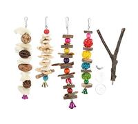 Rjrjc Parrot Chew Toys, Multicolored Hanging Swing Stand Perch Made of Loofah, Rattan, Ball, Logs, Cuttlefish Bones, Corn Leaves and Nuts for Conures, Parakeets, Cockatiels, Lovebirds an