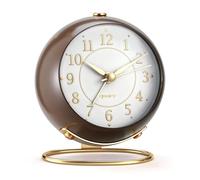 rjuwurv Metal Desk Alarm Clock, Retro Bedroom Table Vintage Analog Silent Non-Ticking Gold Alarm Clock, Bedside Decor(Coffee Brown)