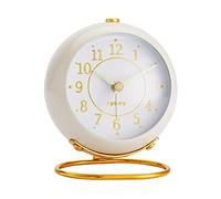 rjuwurv Metal Desk Clock, Retro Bedroom Table Vintage Analog Alarm Clock, Silent Non-Ticking Gold Clock, Bedside Décor(Milk White)