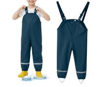 RJVZVEJH Kids Waterproof Trousers Bib Overalls with Reflective Strips, Lightweight Rain Overtrousers for Boys Girls Age 4-12, Mud-Proof Play Rainsuit Pants for School Outdoor Cycling Puddle Jumping