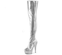 RJXGECUF High Heels 15cm Knee High Boots Tall Leather Boots Pole Dancing Women's Shoes,Silver-6