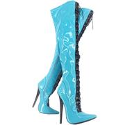 RJXGECUF High Heels 18cm over-the-knee Pole Dancing Boots Pointed Toe Patent Leather Siletto Heels,Blue-37
