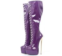RJXGECUF High Heels 22cm Knee high Boots with Metal Silettos on the Catwalk,Purple-40
