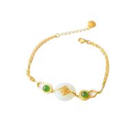 RJYYYDS Natural Hetian White Jade Peace Buckle Bracelet with Gold and Silver Plated S925