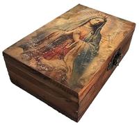 RK Collections Vintage Wooden Our Lady of Guadalupe Virgin Mary Rosary Box. Trinket Box Case/Holder | 6.5" x 4.3" x 2.3" (7MMS)