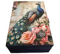 RK Collections Wooden Peacock Trinket Keepsake Box. Storage Box for Animal Lovers. Gift Case/Holder. (6.5" Peacock)