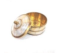 RK NAUTICAL INSTRUMENT Mother of Pearl Inlay Trinket Box with Brass Trim, Round Decorative Container, 2.05 inches