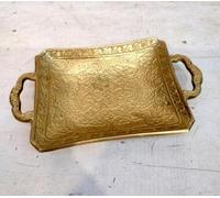 RK NAUTICAL INSTRUMENT Vintage Decorative Brass Serving Tray, Handmade Ornate Design with Handles, Small Collectible Utility Plate