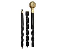 RK NAUTICAL INSTRUMENT Vintage Walking Stick, Black Twisted Wood Cane with Brass Globe Handle, 3-Piece Design, Black and Gold, 36"