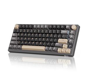 RK ROYAL KLUDGE M75 Wireless Mechanical Keyboard 2.4Ghz/BT5.1/USB-C Gaming Keyboard 75% Layout 81 Keys Gasket Mount with OLED Display & Knob RGB Backlight Hot-Swappable Red Switch, Grey, US Layout