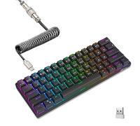RK ROYAL KLUDGE RK61 60% Mechanical Keyboard with Coiled Cable, 2.4Ghz/Bluetooth/Wired, Wireless Bluetooth Mini Keyboard 61 Keys, RGB Hot Swappable Blue Switch Gaming Keyboard with Software - Black