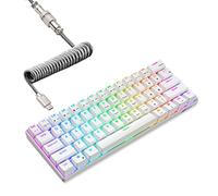 RK ROYAL KLUDGE RK61 60% Mechanical Keyboard with Coiled Cable, 2.4Ghz/Bluetooth/Wired, Wireless Bluetooth Mini Keyboard 61 Keys, RGB Hot Swappable Red Switch Gaming Keyboard with Software - White