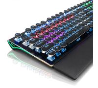 RK ROYAL KLUDGE S108 Typewriter Mechanical Keyboard, Wired Gaming Keyboard with Number Pad, Full Size Retro Keyboards w/Detachable Wrist Rest for Mac/Win/PC, Clicky Blue Switch, Rainbow Backlit Black