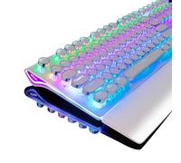 RK ROYAL KLUDGE S108 Typewriter Style Retro Mechanical Gaming Keyboard Wired with True RGB Backlit Collapsible Wrist Rest 108-Key Blue Switch Round Keycap - White