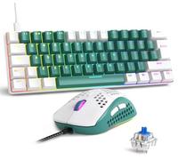 RK-T60 Wired Mechanical Gaming Keyboard and Mouse Combo Portable with Rainbow Backlit 62Key NKRO 6400DPI RGB Honeycomb Mice Coiled Aviator Cable for PS4/PC/WIN Gamer(Green/Blue Switch)
