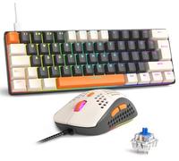 RK-T60 Wired Mechanical Gaming Keyboard and Mouse Combo Portable with Rainbow Backlit 62Key NKRO 6400DPI RGB Honeycomb Mice Coiled Aviator Cable for PS4/PC/WIN Gamer(Dark Gray/Blue Switch)