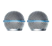 RK265G Beta58A Microphone Replacement Grille for Shure SLXD2/B58 Handheld Transmitter, with Microphone Windscreen, Blue Band, Silver Color, 2 Pack