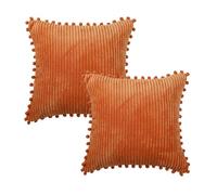 RKAAS HOME Pack of 2 Super Soft Decorative Luxurious Corduroy Square Cushion Cover for Living Room Sofa Couch Bed 50cm x 50cm 20x20 Inches (Pack of 2 - PomPom Orange)