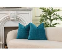 RKAAS HOME Pack of 2 Super Soft Decorative Luxurious Dutch Velvet Square Cushion Covers for Living Room Sofa Couch Bed 55cm x 55cm 22x22 Inches (Pack of 2 - Wave Teal)