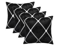 RKAAS HOME Pack of 4 Super Soft Decorative Luxurious Diamante Diamond Design Crushed Ice Velvet Square Cushion Cover for Living Room Sofa Couch Bed 45cm x 45cm 18x18 Inches (Pack of 4 - Black)