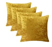 RKAAS HOME Super Soft Decorative Luxurious Crushed Ice Velvet Square Cushion Cover for Living Room Sofa Couch Bed 50cm x 50cm 20x20 Inches (Pack of 4 - Gold)