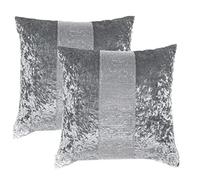 RKAAS HOME Super Soft Decorative Luxurious Diamante Sparkle/Bling Crushed Ice Velvet Square Cushion Cover for Living Room Sofa Couch Bed 55cm x 55cm 22x22 Inches (Pack of 2 - Silver Grey)