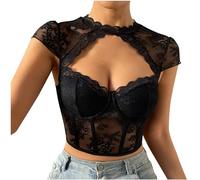 RKaixuni Early Black of Friday Deals 2024 Women’s Crop Tops Sexy Tanks V Neck Lace Sleeveless Crop Bustier Slim Fit Going Out Party Club Crop Camis Tops 2024
